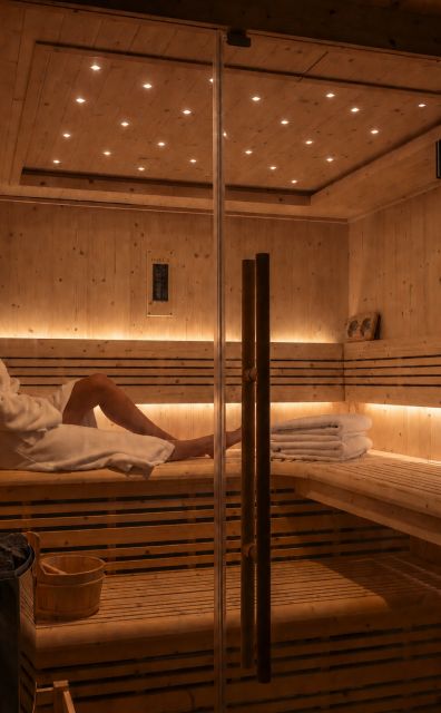 Sauna au Spa de Villa Roubia, chaleureux et instimiste.